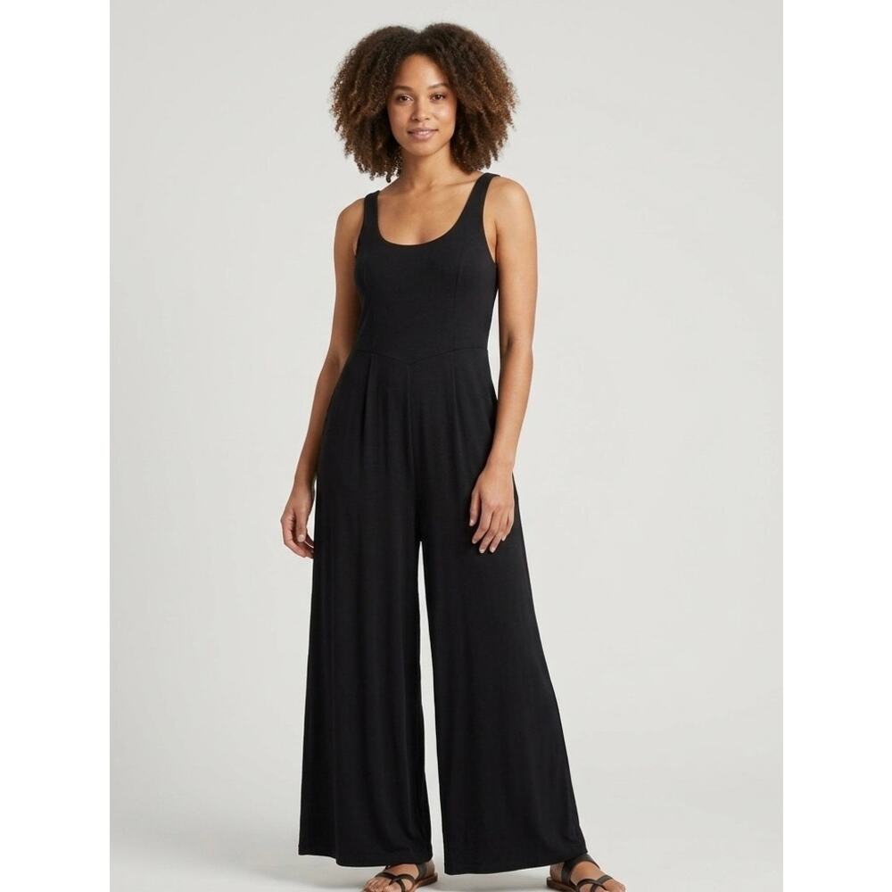 YITTY Black Wide Leg Jumpsuit Sleeveless Scoop Neck Lounge Bodysuit Comfy 2X